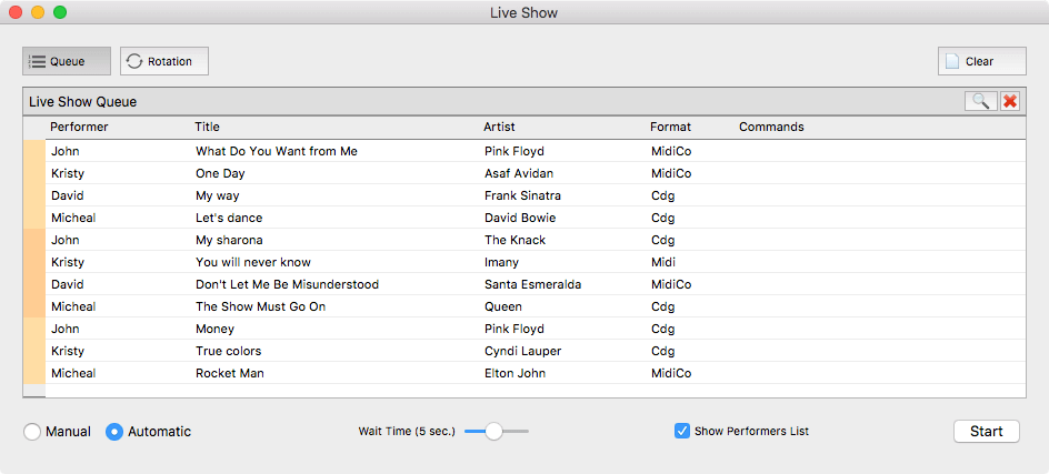 MidiCo Live Show Queue